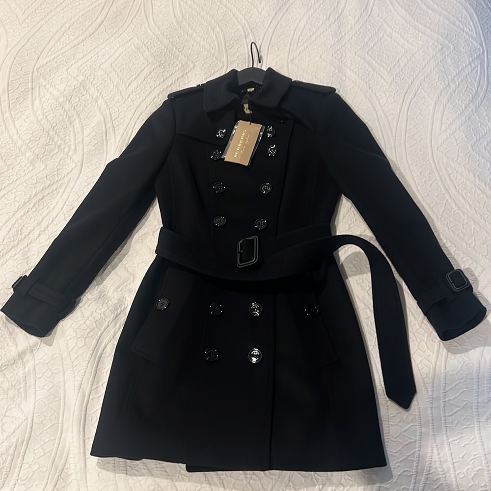 Burberry wool cashmere black trench coat Sz 0